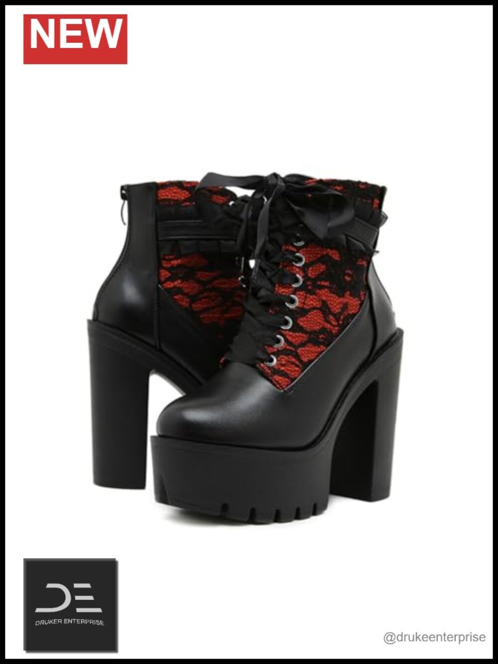 Women's Faux Leather Lace Up Platform Chunky Heel Gothic Ankle Boots